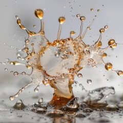 A close-up photograph of a water droplet colliding with a surface.