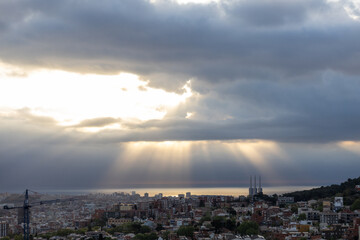 dawn, colored sky, morning city, sky, mountains, houses