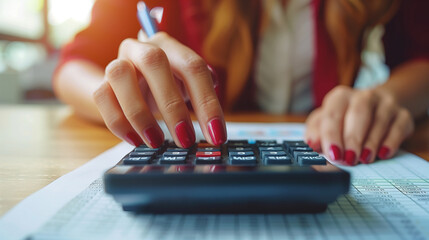 Woman working with calculator,accountant concept. Generative ai