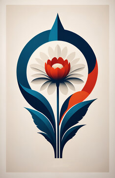 illustrazione di fiore con stelo e foglie in stile astratto contemporaneo