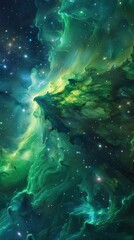 Obraz premium This otherworldly digital art beautifully blends cosmic elements with subtle visages, set against a backdrop of a star-packed sky