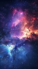 Naklejka premium A dramatic scene unfolds in this art portraying an explosive nebula in pink and blue hues, sprinkled with stars