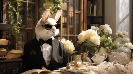 Imagine a dapper rabbit in a velvet smoking jacket - obrazy, fototapety, plakaty