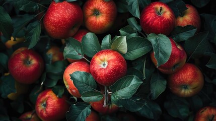 Ripe, juicy apples hanging in clusters from the branches of a leafy tree, ready to be harvested and enjoyed.
