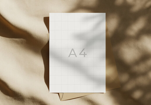 A4 Mockup Paper With Beige Cloth Backdrop and Generative ai