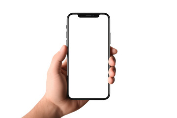 mockup hand holding mobile smartphone with transparent png empty screen on transparent background