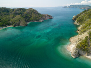 Fototapeta premium Aerial view of lush Tortuga Island, Costa Rica with vibrant green vegetation