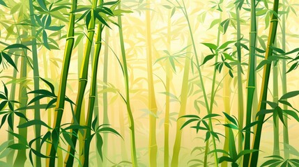 Bamboo Forest And Green Meadow Grass Blending Seamlessly Into The Natural Landscape, Exuding Tranquility And Serenity, Cartoon Background