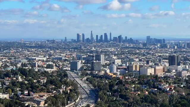 Los Angeles, California city skyline - daytime aerial time lapse