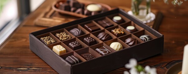 A box of chocolates with different flavors.