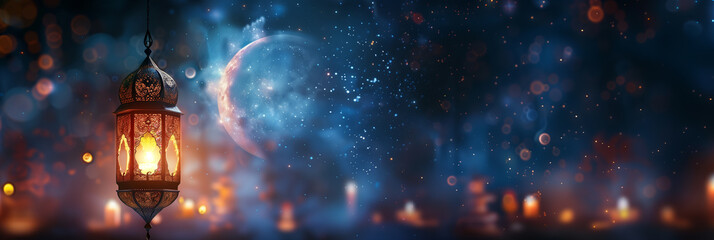 islamic wallpaper with lantern and empty copy space