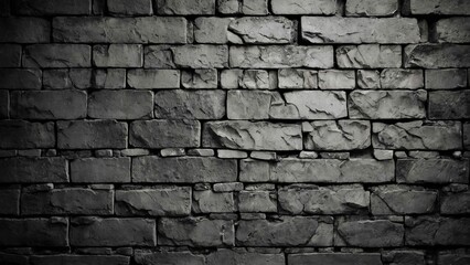 Obraz premium Monochrome stone wall with a textured, symmetrical brick pattern