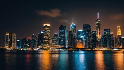 Obraz premium City skyline with twinkling stars and radiant skyscrapers at night