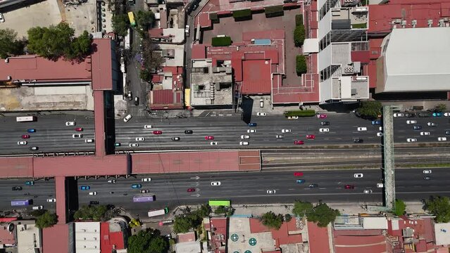 Aerial View of CDMX Avenues with cars and houses. Residential Area