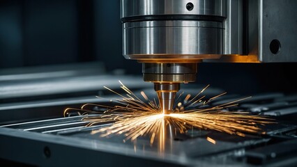Precision metal machining with sparks from CNC machine