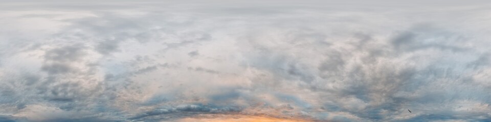 Dramatic overcast sky panorama with dark gloomy Cumulonimbus clouds. HDR 360 seamless spherical...