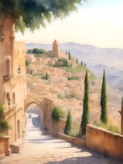 Naklejka premium Constantine Algeria Country Landscape Illustration Art