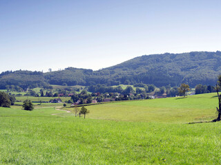 Weitenau, ein Ortsteil der Gemeinde Steinen, idyllischer Wohnort  im grünen Schwarzwald. Blick Richtung Scheideckstraße und Am Hummelberg