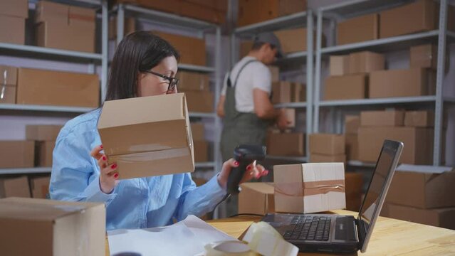 female manager Using Barcode Scanners for Warehouse Inventory