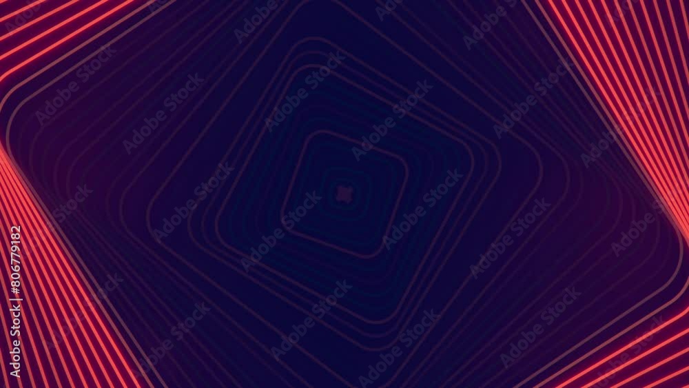 Poster Digital loop animation with running red-orange light pattern. 3d rendering 4K