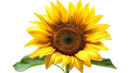 A blooming sunflower with detailed petals and seeds isolated on a white transparent background