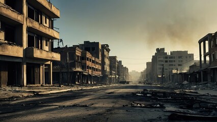 Desolate urban landscape depicting post apocalyptic decay