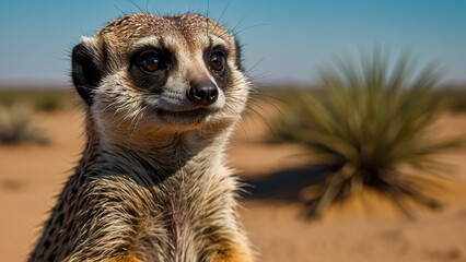 Fototapeta premium Close up of an attentive meerkat on guard in natural habitat