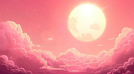 Cirrus Clouds Tinted Pink By The Sun, Cartoon Background