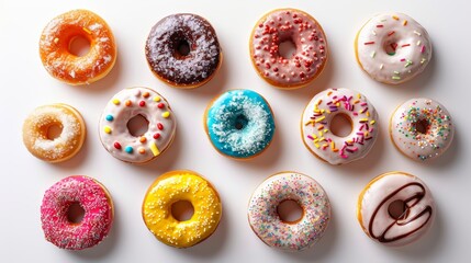 Assorted Colorful Donuts on White Background