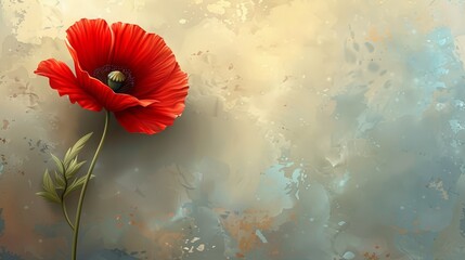   A red flower, closely framed, against a backdrop of blue and yellow Background includes a softly blurred sky