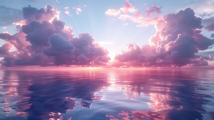 A serene landscape showcasing puffy, soft clouds drifting across a gentle lilac sky, evoking a sense of calm and dreamlike tranquility.