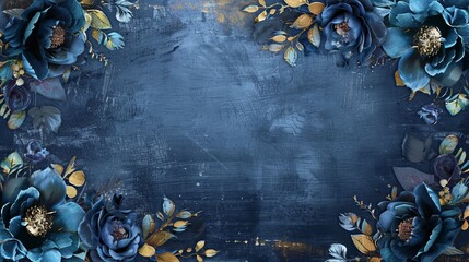 A blue background with gold flowers