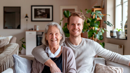 Fototapeta premium Happy family moment: mother and son sharing a joyful smile.