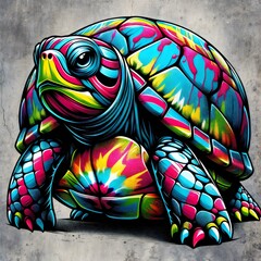 Vibrant Pop Art Turtle on Textured Background