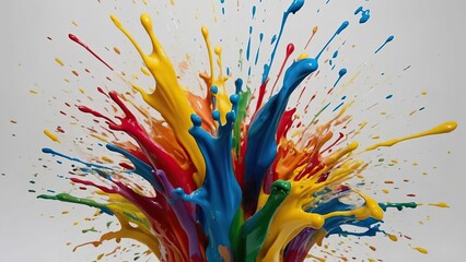 Vibrant paint splash on white, abstract and dynamic in composition