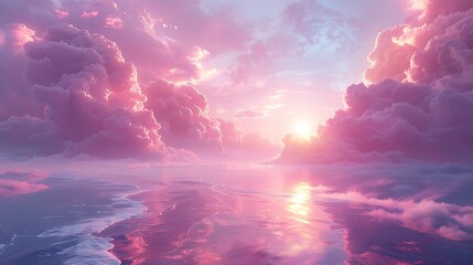 A surreal vista where dreamlike clouds in soft lilac hues form whimsical shapes, inviting the viewer into a world of imagination and serene beauty.