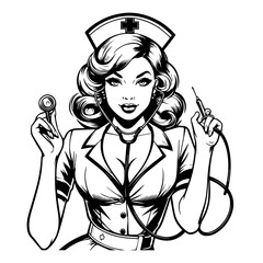 Glamorous Pin Up Nurse Vector Portrait