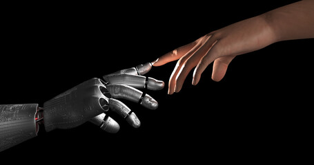 AI Technology Robot And Human Hands Connecting. Luma Channel. Technology Related 3D Render.