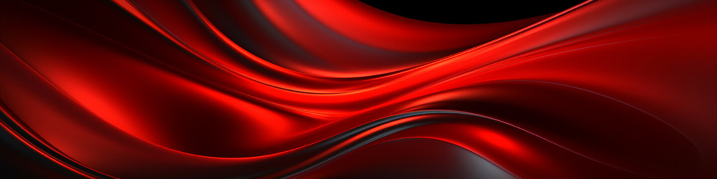 3D render: Abstract background showcasing vibrant red liquid waves and stars. Shiny metal texture of fluid wavy glossy surface. Swirls of thick black oil or silver metallic paint.