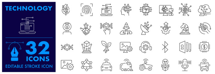 Data Information Technology Icon Set. Editable Stroke icon sets. Vector elements.