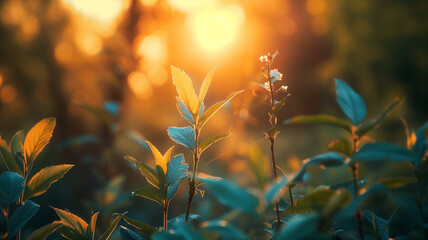 Sunset Light Filtering Through Fresh Spring Leaves
