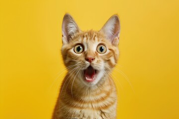 Obraz premium Surprised cat on yellow background