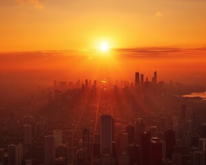 Obraz premium The skyline of a city at sunrise