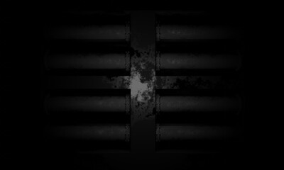 Aerial view of steel pipe in dark scene science fiction base of operations 3d render wallpaper background