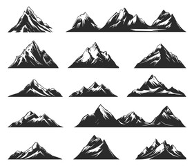 Mountain vector set. Isolated silhouettes. Simple flat style