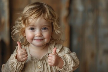 Blond toddler in art class giving a cheerful thumbs up gesture