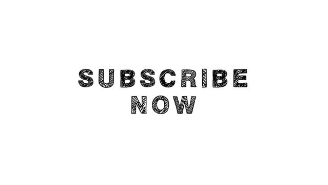 subscribe now text animation in scribble doodle sketch style isolated