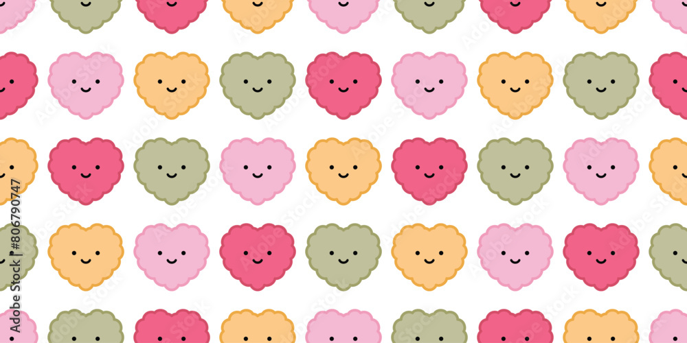 Poster heart seamless pattern valentine fluffy smile vector doodle cartoon doodle gift wrapping paper repeat wallpaper tile background scarf isolated illustration design