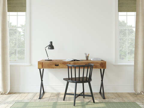 Modern study interior. 3d render.