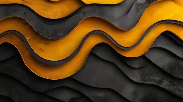 Black and yellow abstract background with waves.
